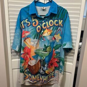 ALOHAS Vibrant Blue Tropical Men's Shirt 5 o’clock somewhere NWOT